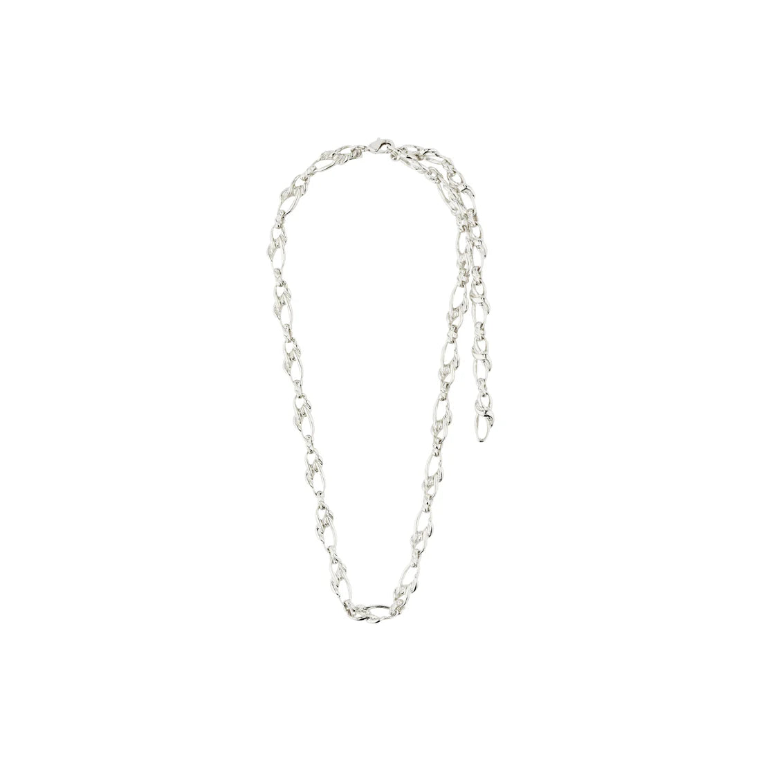 Silver chain necklace on a white background