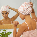 Load image into Gallery viewer, KITSCH Satin Lined Flexi Shower Cap - Terracotta Checker
