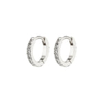 Load image into Gallery viewer, Pair of silver hoop earrings with embedded stones on a white background
