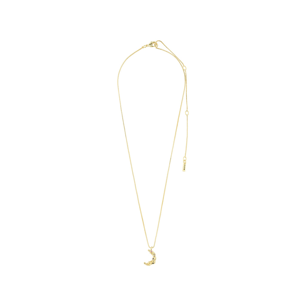  Gold-plated necklace with small half moon symbol. The pendant has a dreamy vibe and an uneven surface that gives the necklace a unique and sweet touch. 