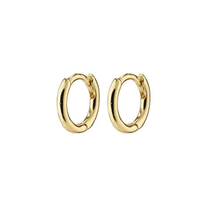 Gold huggie hoop earrings. 