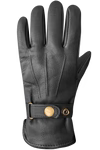Black leather men's gloves with cinch around cuff
