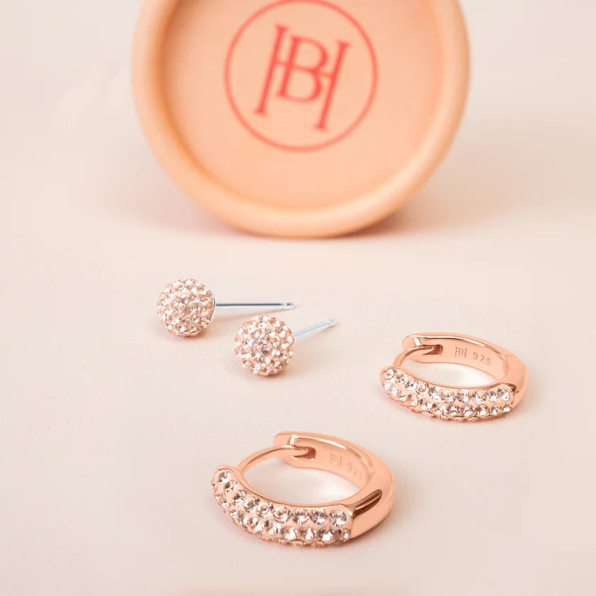 HILLBERG & BERK Always On Sparkle Hoops and Stud Gift Set -Rose Gold