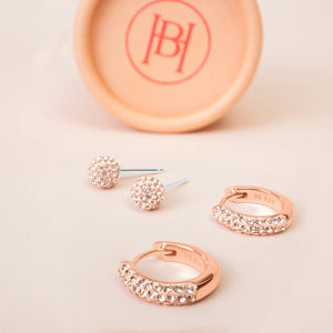 HILLBERG & BERK Always On Sparkle Hoops and Stud Gift Set -Rose Gold