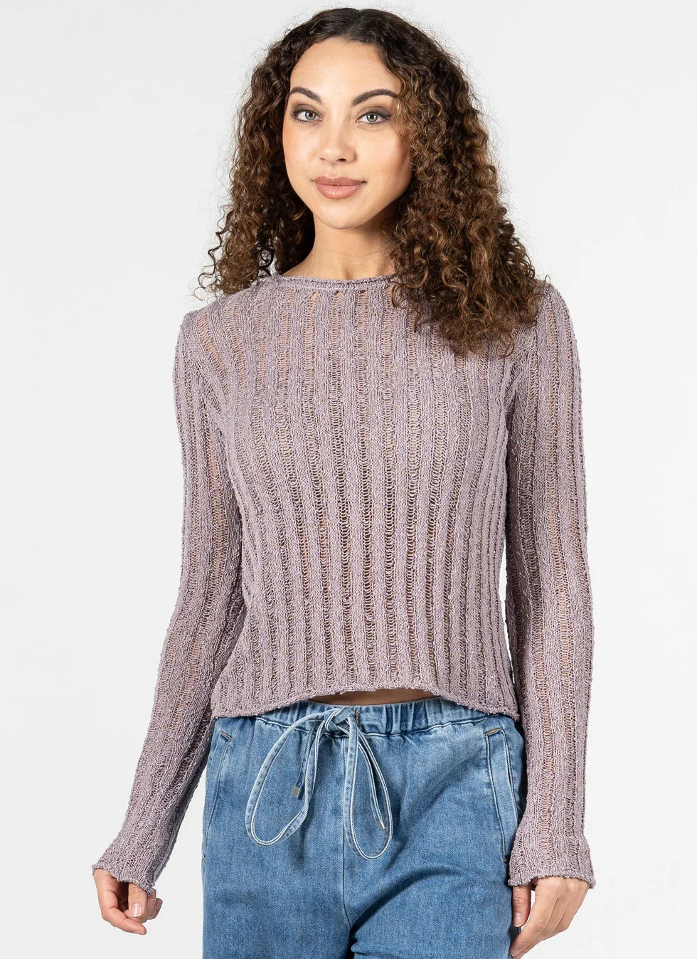C'EST MOI Long Sleeve Ladder Stitch Top