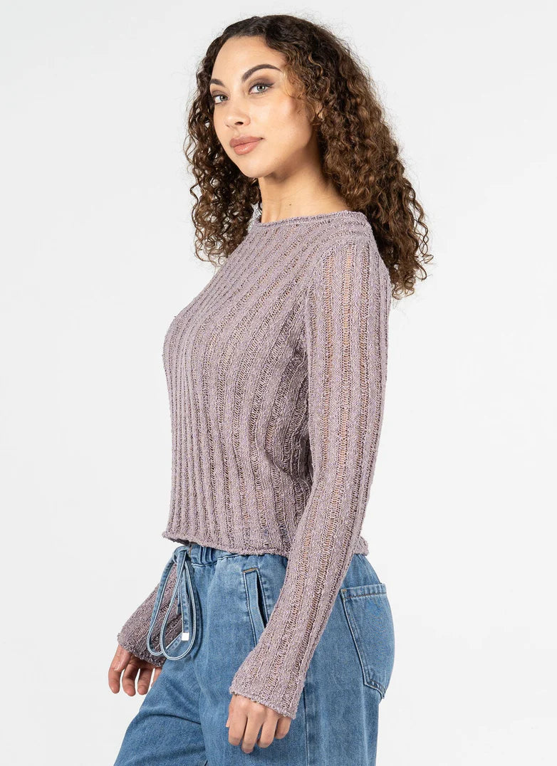 C'EST MOI Long Sleeve Ladder Stitch Top