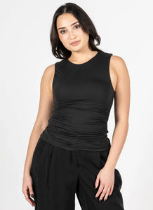 C'EST MOI Rouched Sleeveless Crew Neck Top