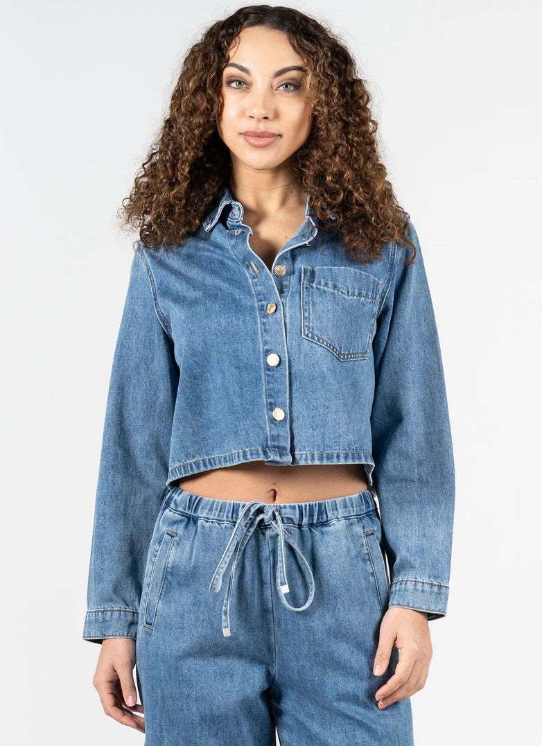 C'EST MOI Crop Denim Shirt