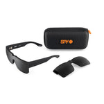 Load image into Gallery viewer, Black sunglasses with detachable lenses  and black case with 'SPY' logo on a white background
