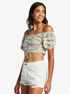 ROXY Flirty Walk Print Ruched Cropped Top