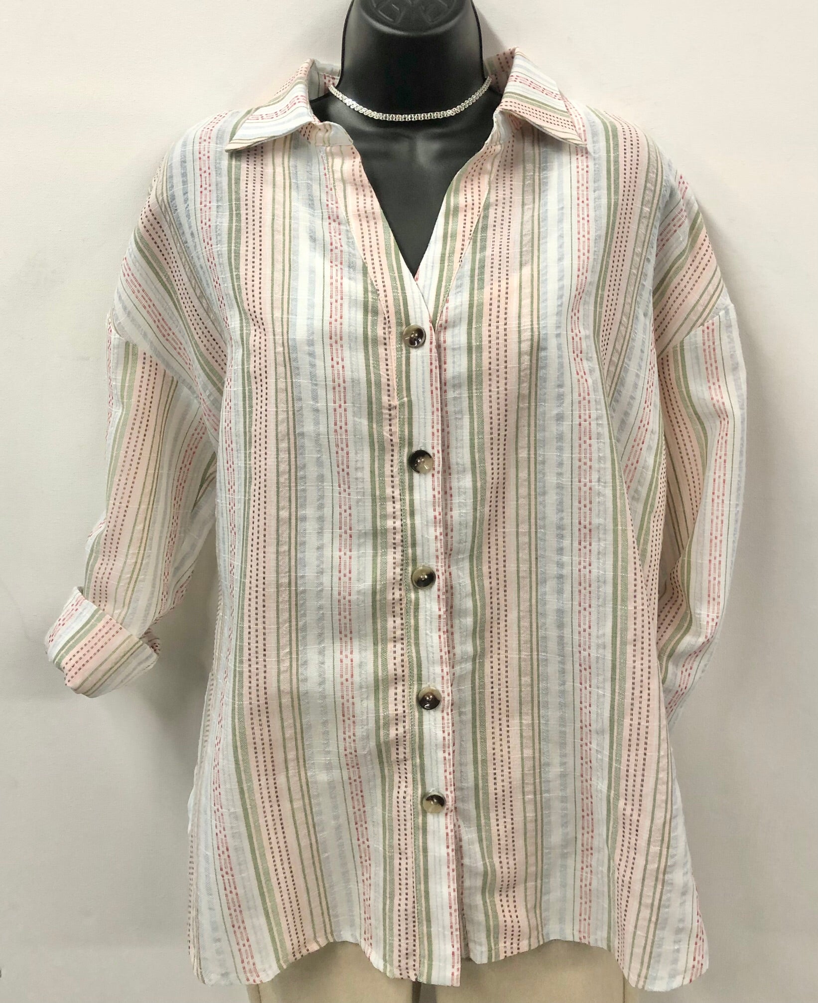 SABA & CO Lilac Linen Shirt - Multi Stripe