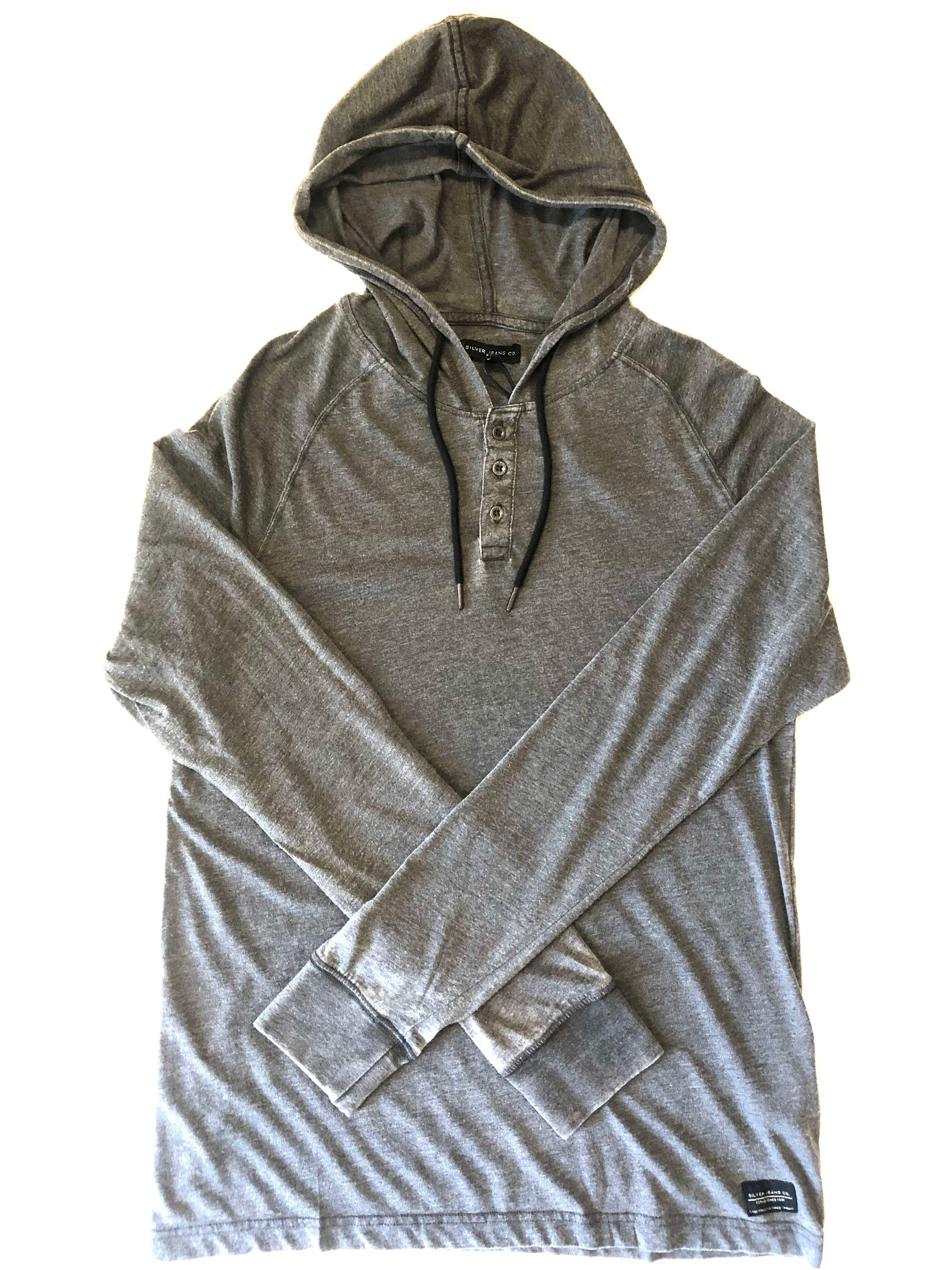 SILVER JEANS Men's Acid Wash Henley Hoodie