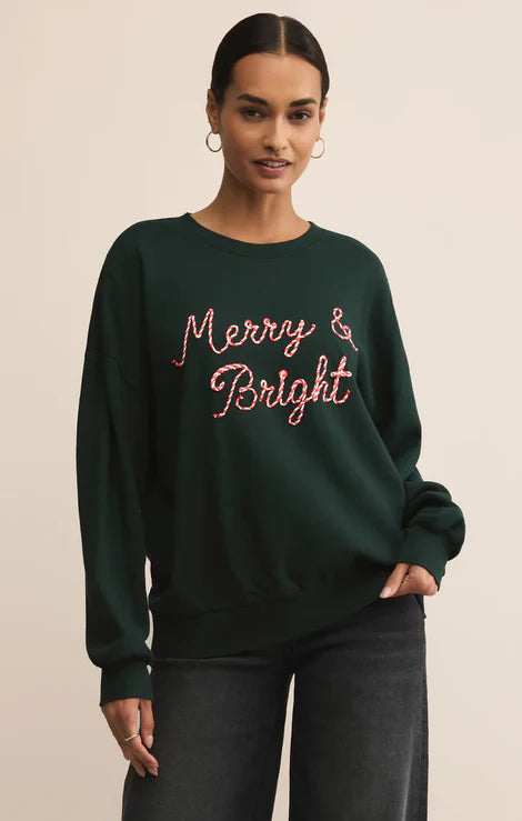 Crewneck sweatshirt with merry and bright graphic 