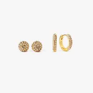 HILLBERG & BERK Always On Sparkle Hoops and Stud Gift Set -Gold