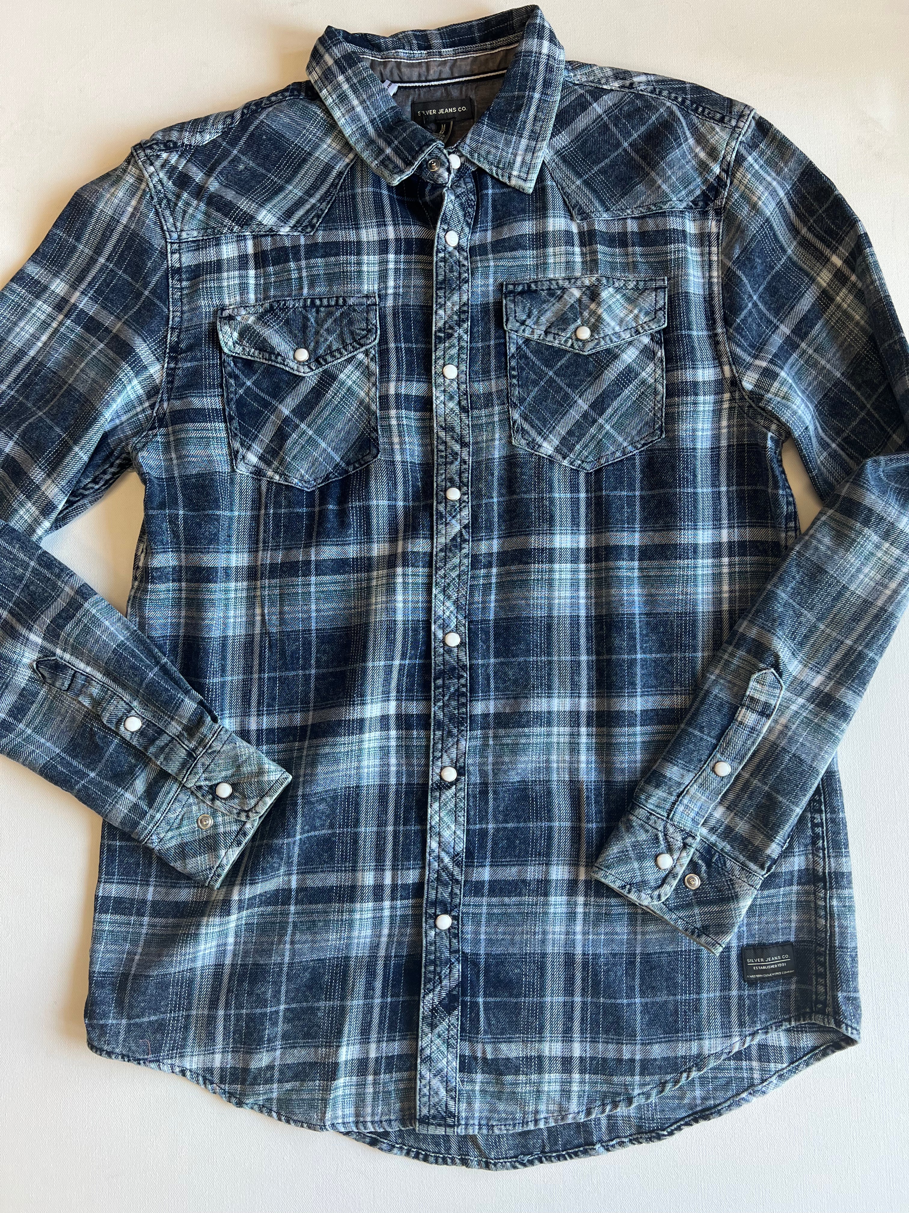 SILVER JEANS Men's Plaid Long Sleeve Shirt