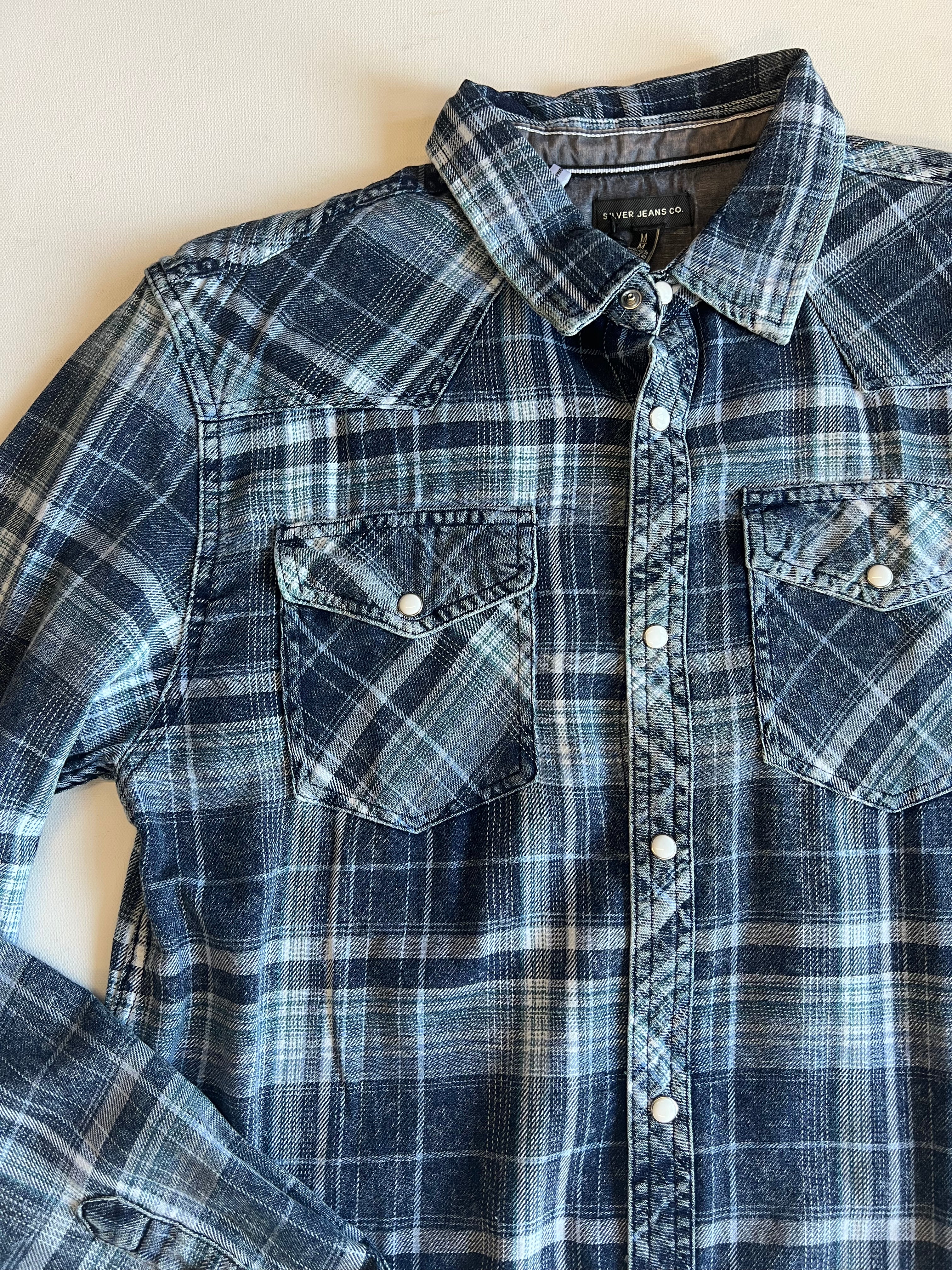 SILVER JEANS Men's Plaid Long Sleeve Shirt