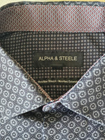 Load image into Gallery viewer, ALPHA &amp; STEELE Printed Black Dress Shirt
