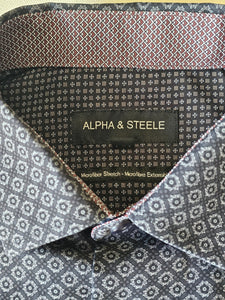 ALPHA & STEELE Printed Black Dress Shirt