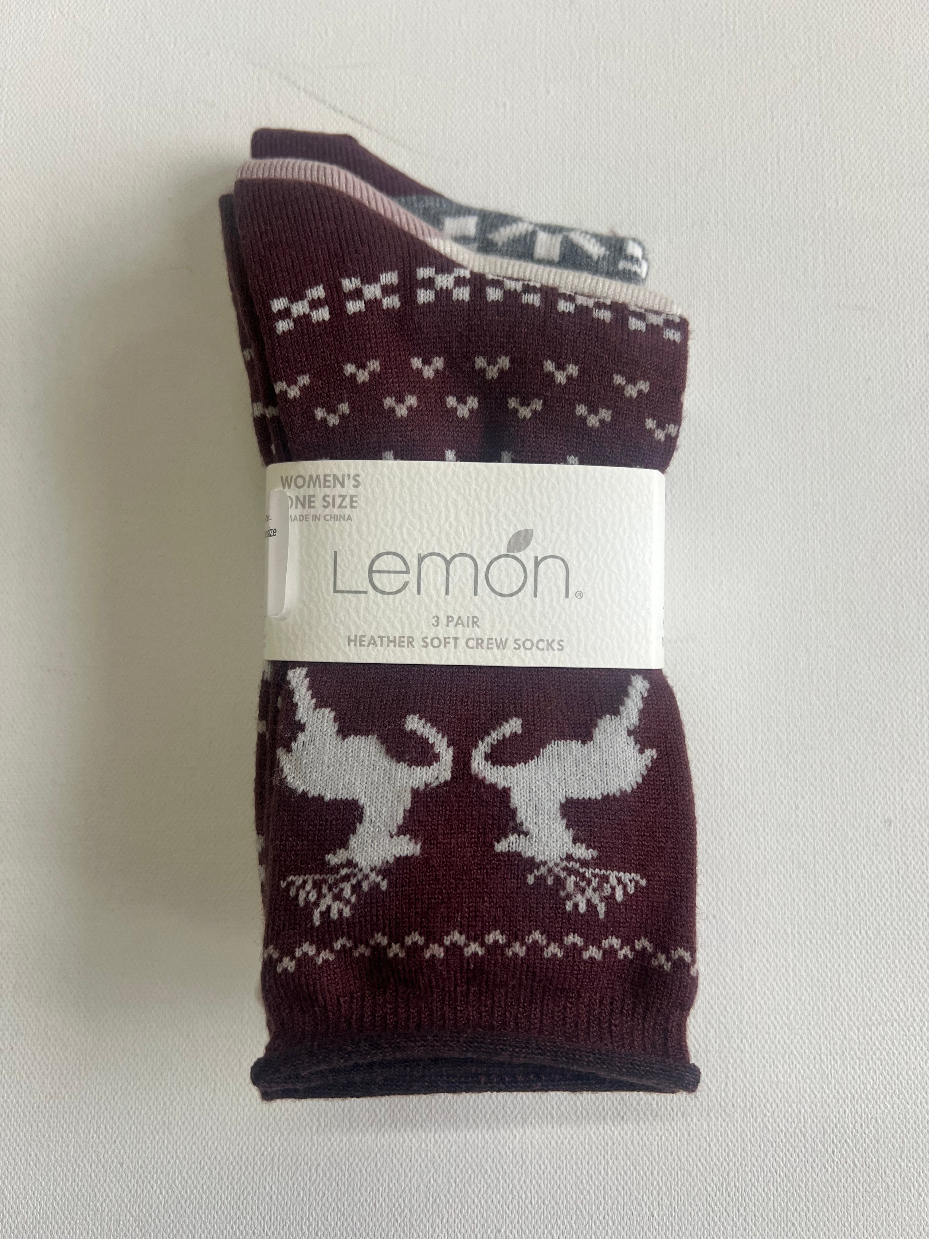 LEMON 3PK Women’s Heather Soft Non Terry Crew Socks