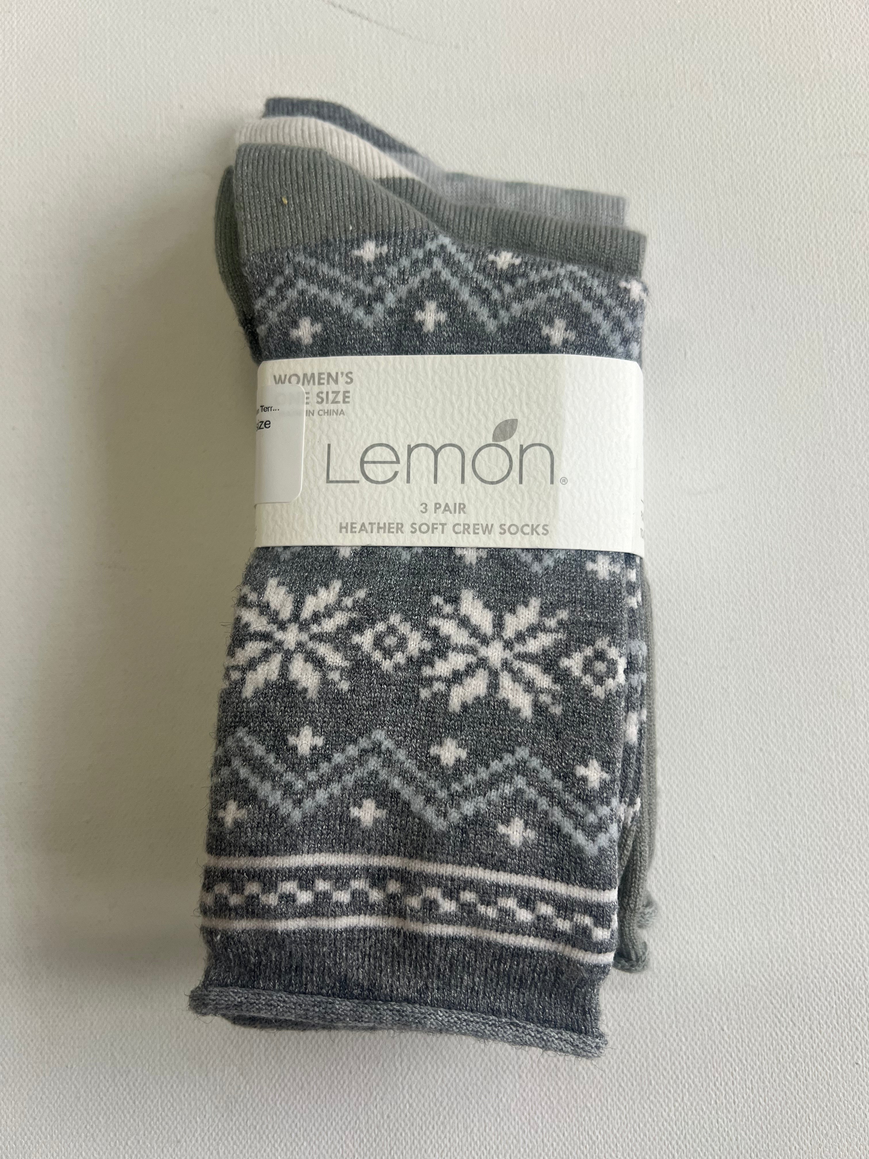 LEMON 3PK Women’s Heather Soft Non Terry Crew Socks