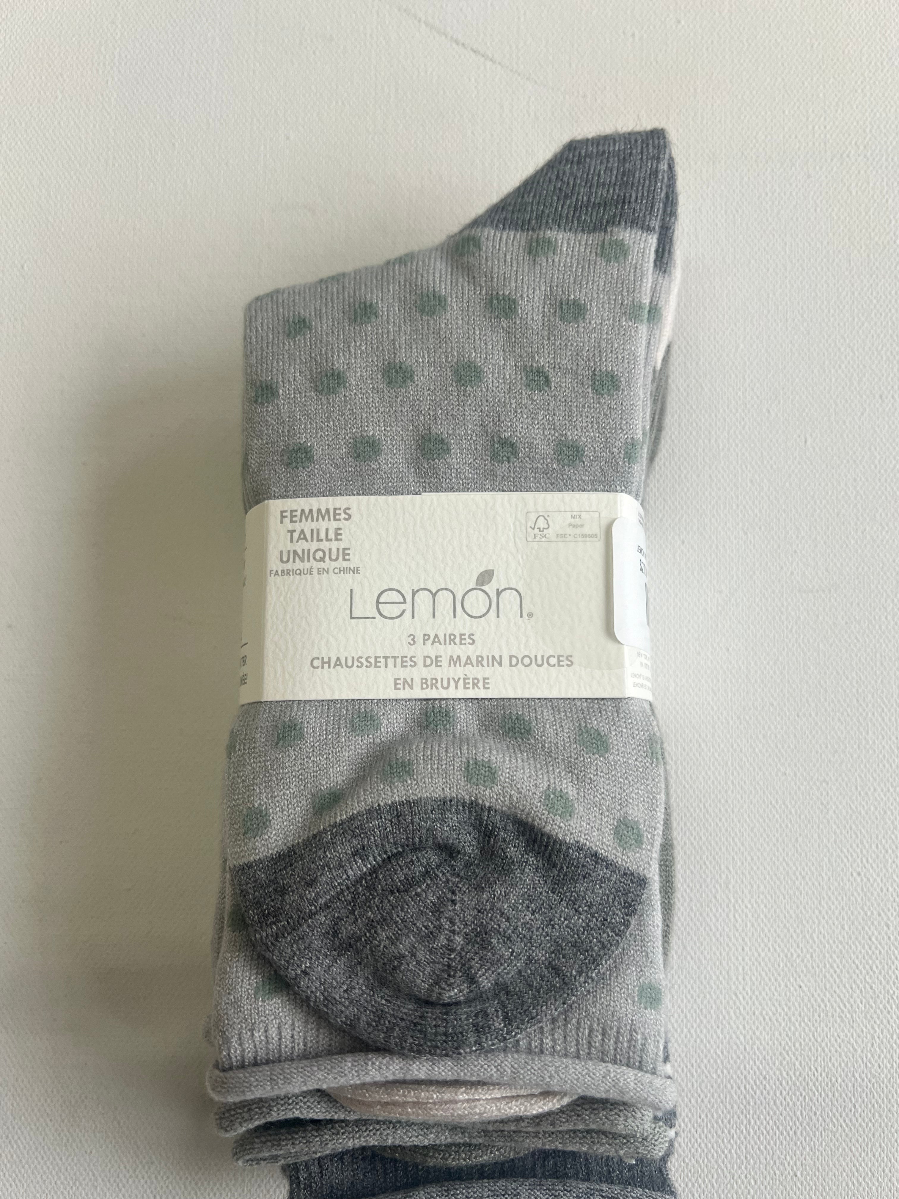 LEMON 3PK Women’s Heather Soft Non Terry Crew Socks