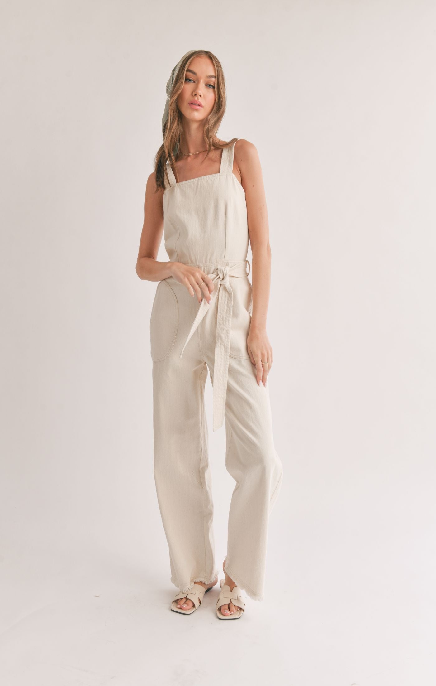 SAGE THE LABEL Gia Belted Denim Overalls