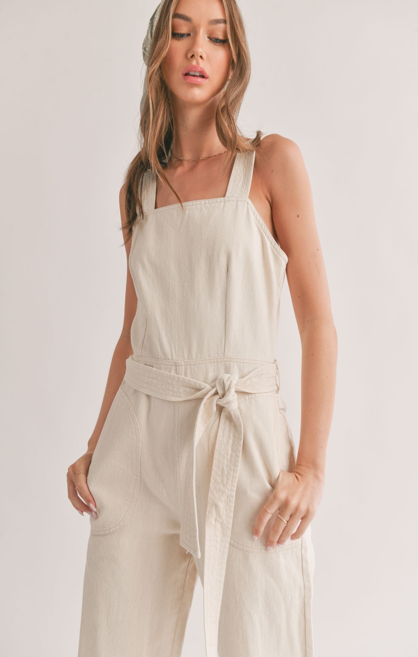 SAGE THE LABEL Gia Belted Denim Overalls