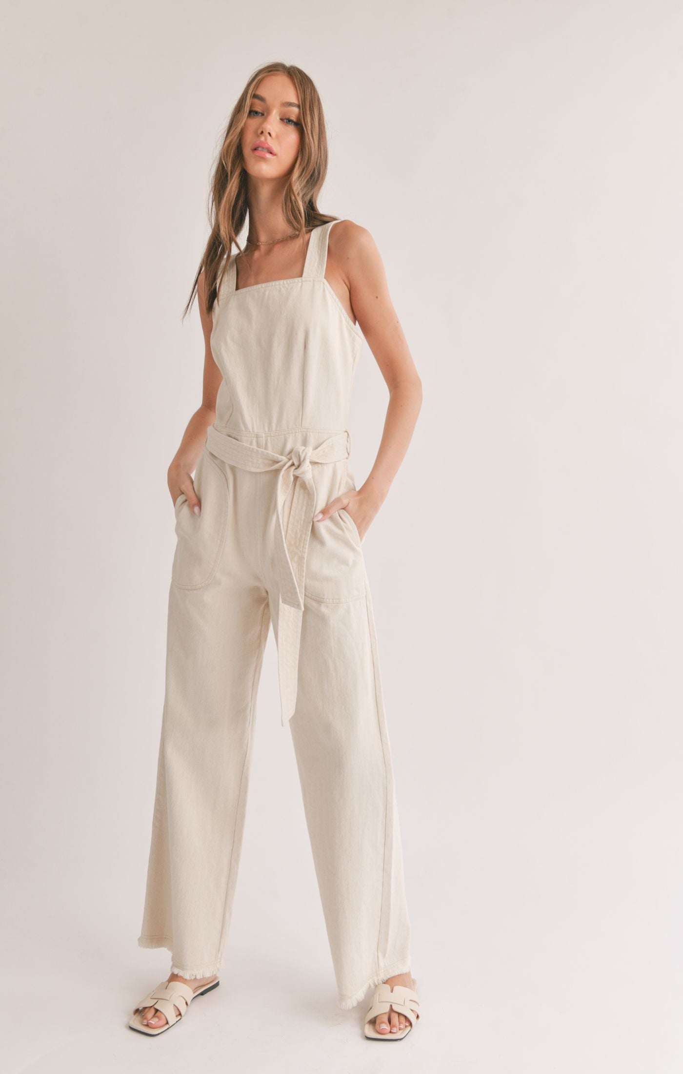 SAGE THE LABEL Gia Belted Denim Overalls