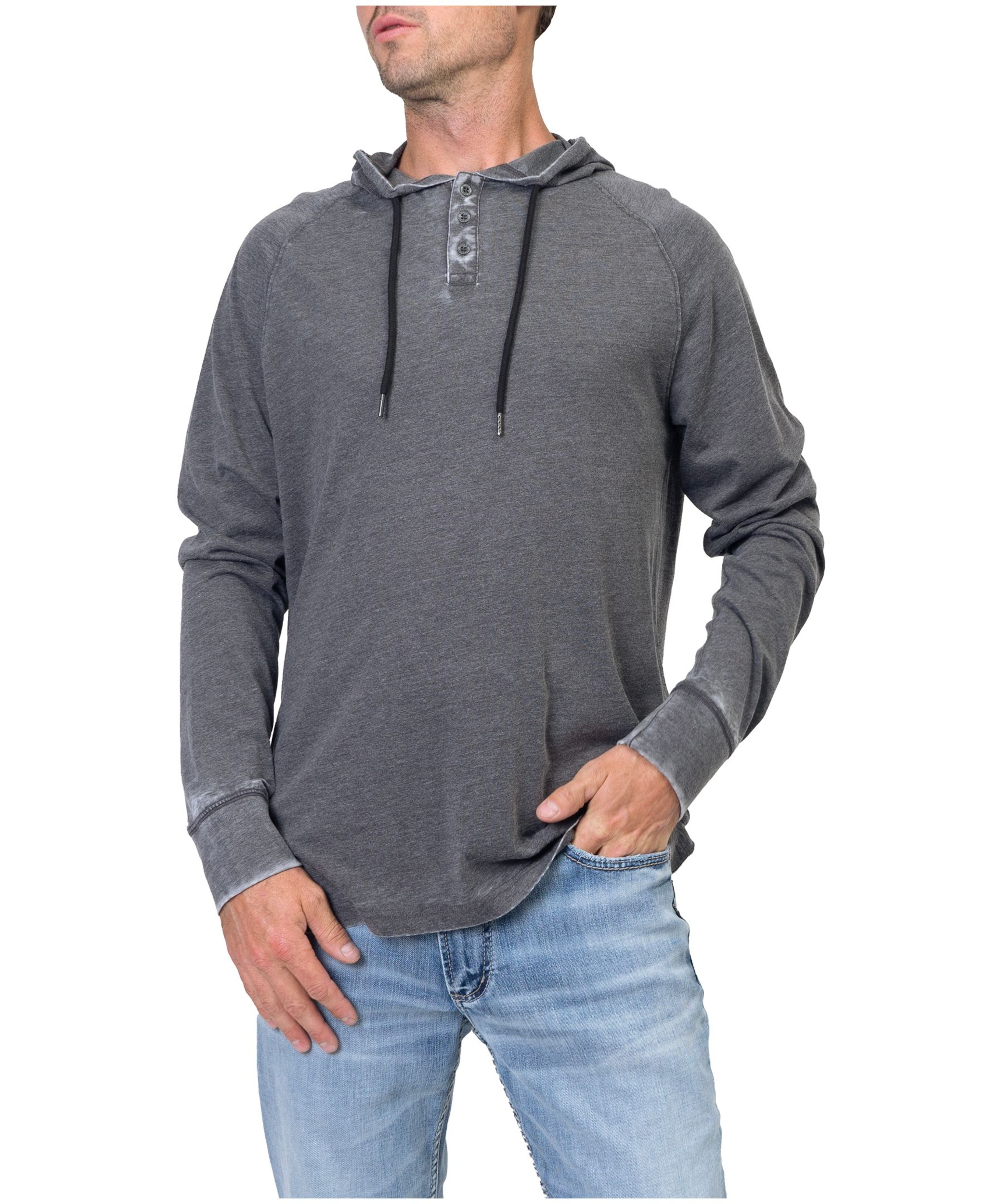 SILVER JEANS Men's Acid Wash Henley Hoodie