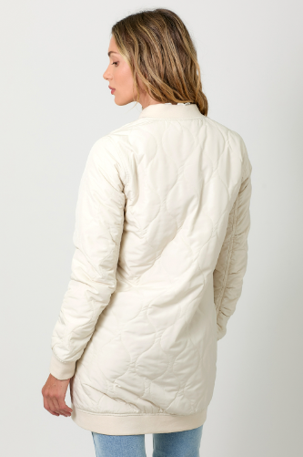 MYSTREE Quilted Long Bomber Jacket