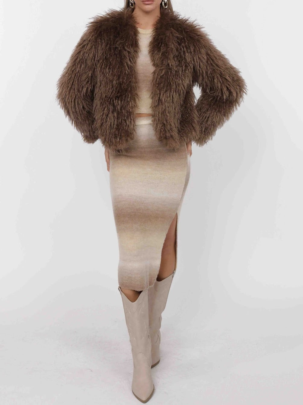 SAGE THE LABEL Deep Woods Cropped Vegan Fur Jacket