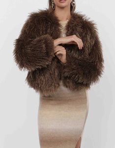 SAGE THE LABEL Deep Woods Cropped Vegan Fur Jacket