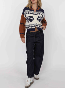 SAGE THE LABEL Sweet Rose Jacquard Zip Sweater Jacket