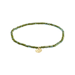 Load image into Gallery viewer, Green beaded bracelet with a gold charm on a white background
