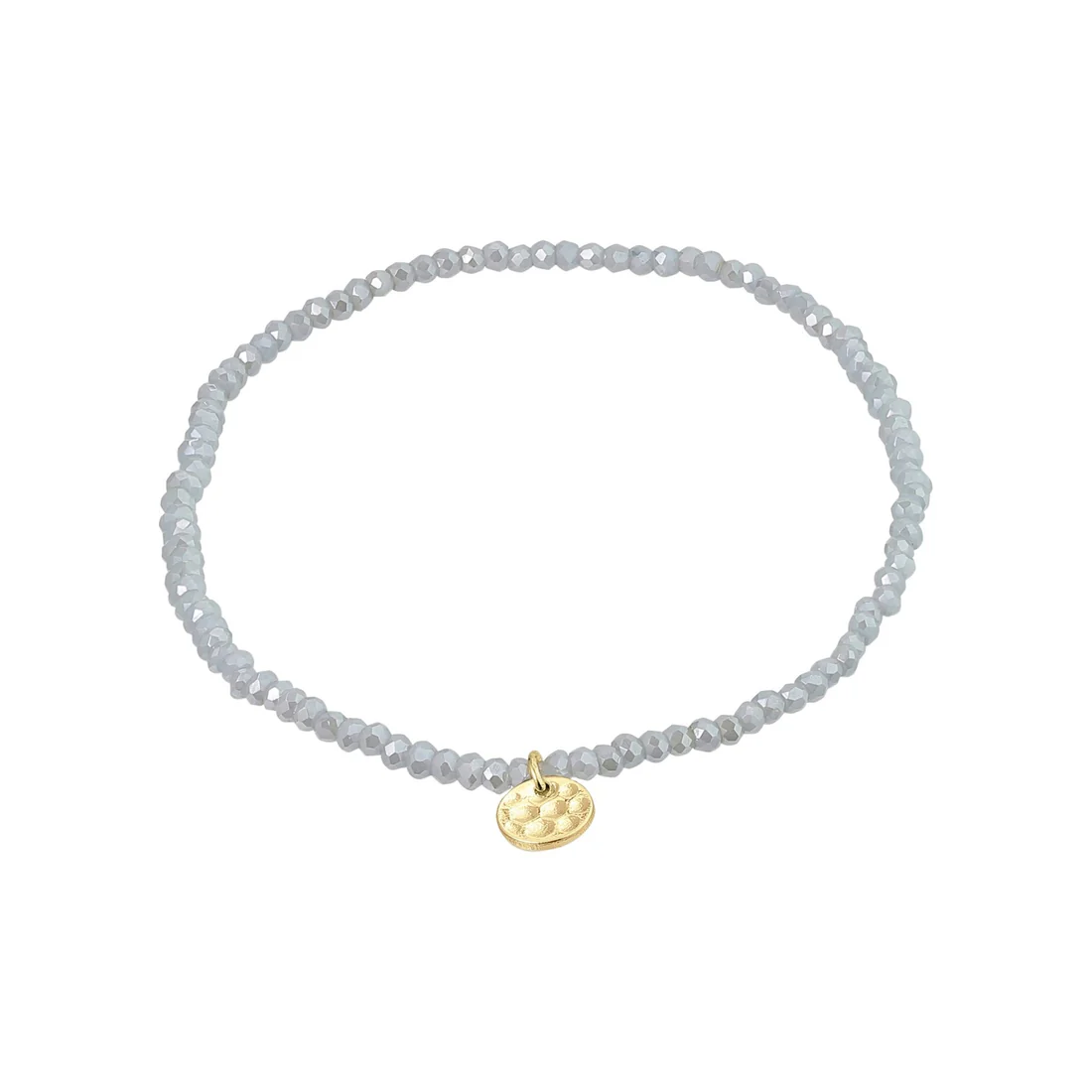 
Gorgeous and glittering bead bracelet is crafted in small, faceted glass beads in stunning shades of grey blue. With a discreet gold plated Pilgrim pendant logo.