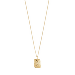 Load image into Gallery viewer, Gold necklace with a rectangular pendant on a white background
