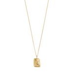 Load image into Gallery viewer, Gold necklace with a rectangular pendant on a white background
