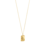 Load image into Gallery viewer, Gold necklace with a rectangular pendant on a white background
