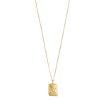 Load image into Gallery viewer, Gold necklace with a rectangular pendant on a white background
