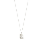Load image into Gallery viewer, Silver necklace with a rectangular pendant on a white background

