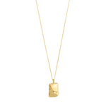 Load image into Gallery viewer, Gold necklace with a rectangular pendant on a white background
