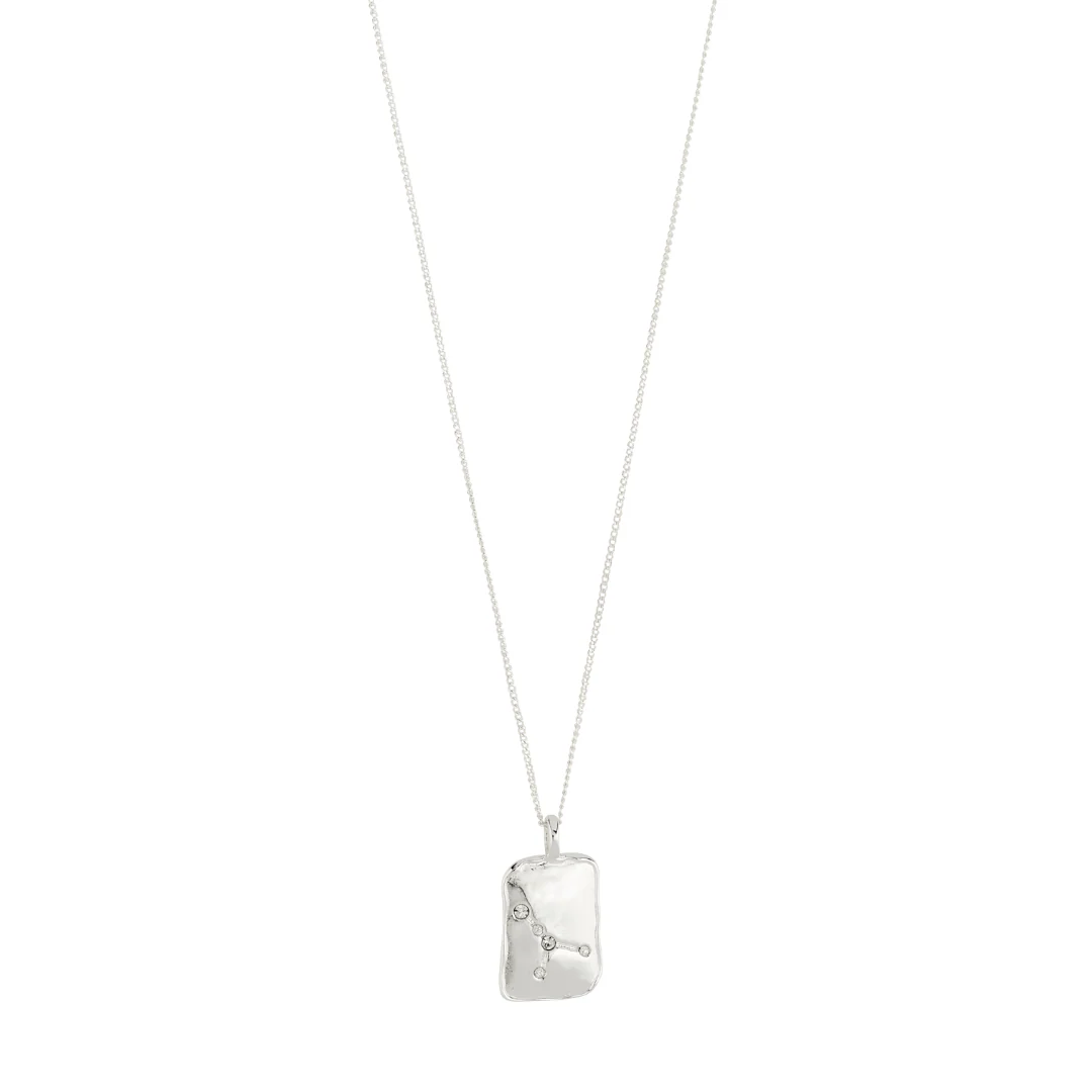 Silver pendant necklace on a white background