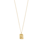 Load image into Gallery viewer, Gold necklace with a rectangular pendant on a white background
