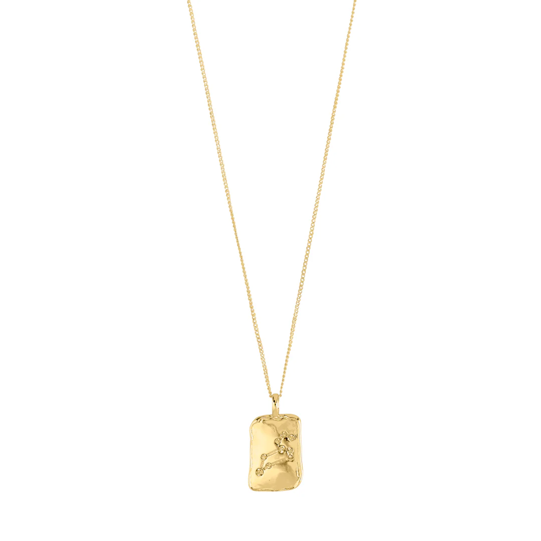 Gold necklace with a pendant on a white background