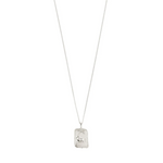 Load image into Gallery viewer, Silver necklace with a rectangular pendant on a white background
