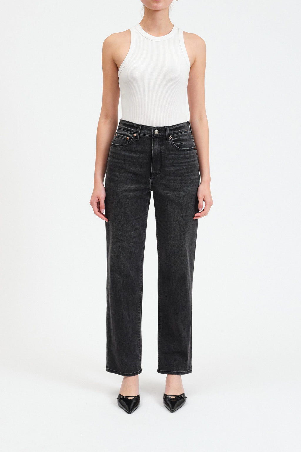 Black high rise straight leg jean