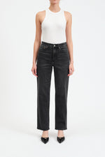 Load image into Gallery viewer, Black high rise straight leg jean
