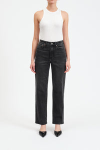 Black high rise straight leg jean