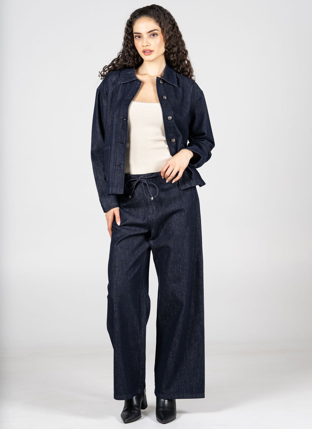 C'EST MOI Wide Leg Tie Front Denim Pant