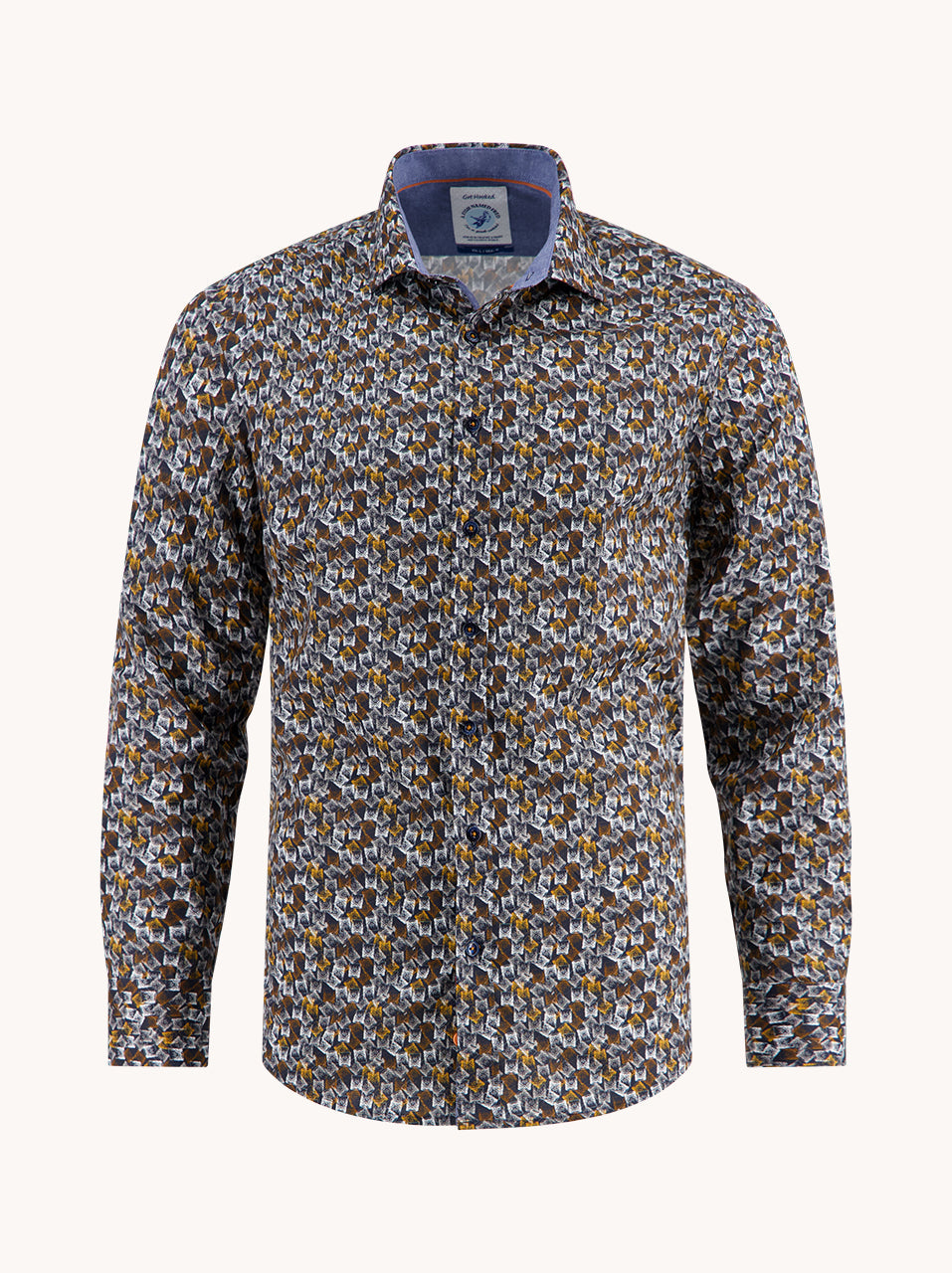 Dress shirt with geometric pattern.  